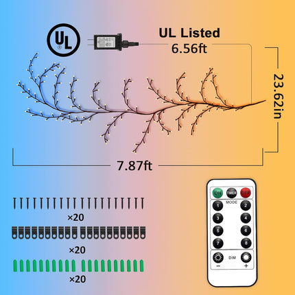 Willow Vine Lights with Remote, 7.9Ft 144 LEDs Christmas Indoor Home Decorations Flexible Enchanted Fairy Lights, Artificial Plants Tree Branches Lighted for Wall Bedroom Living Room Decor (1 Pack)