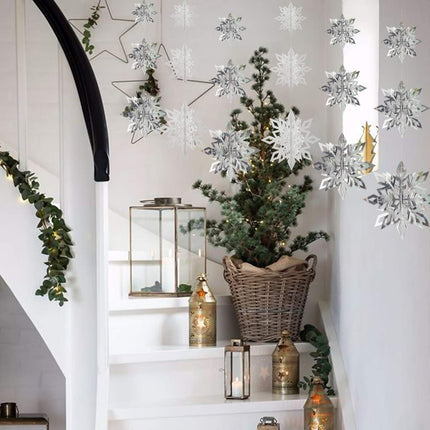 Crafare Christmas 3D Hanging Snowflakes Ornaments 3 Size 18PCS White Silver Snowflakes Hanging Garland for Winter Wonderland Holiday Year Party Home Decoration