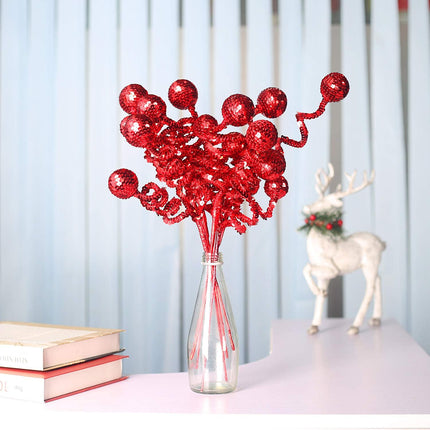 6PC Set Red Christmas Tree Decoration Sequins Ball Curly Pick, Christmas Tree Decorations Christmas Tree Topper Star Home Office Perfect Party Decorations s