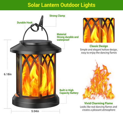 KOOPER 4 Pack Solar Lantern Outdoor Lights, d Flickering Flame Solar Lanterns Lights Outdoor Waterproof, Hanging Outdoor Solar Lanterns Lights, Solar Powered Lanterns for Yard Garden Decor