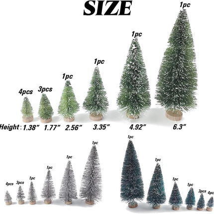 TIHOOD 33PCS Christmas Decorations Mini Christmas Trees, Artificial Christmas Tree Bottle Brush Trees with Wooden Base for Christmas Decor Christmas Party Home Table Craft
