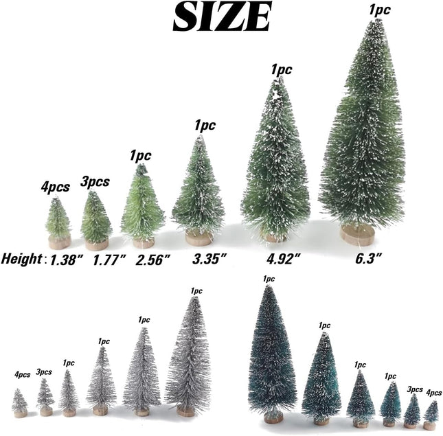 TIHOOD 33PCS Christmas Decorations Mini Christmas Trees, Artificial Christmas Tree Bottle Brush Trees with Wooden Base for Christmas Decor Christmas Party Home Table Craft