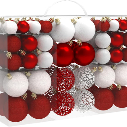 Christmas Ornaments Set, 100ct Red and White Christmas Balls Decoration Set, Shatterproof Hanging Plastic Christmas Ball Ornament for Xmas Tree Holiday Decor