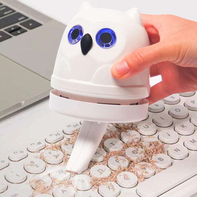 Mini Desktop Vacuum Cleaner Owl Crumb Vacuum Cleaner Rechargeable Tabletop Crumb Vacuum Dust Sweeper For Sucking Up Eraser Crumbs Pencil Shavings Cookie Crumbs Paper Scrapers Pet Fur White