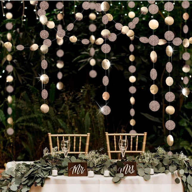 Decor365 Glitter Champagne Gold Decorations Paper Circle Dots Garland Party Streamers Bunting Backdrop Hanging Decor Banner/Wedding/Bachelorette/Bridal Shower/Christmas/ Year/Home/Engagement/