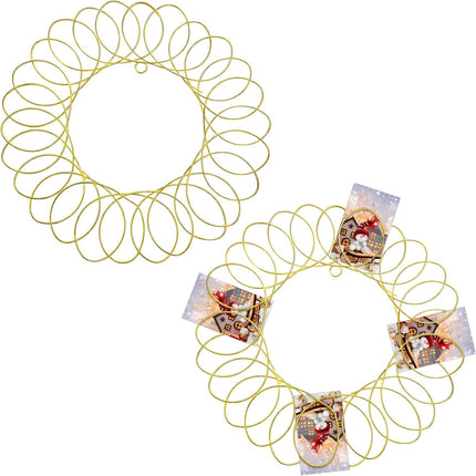 Ferraycle 2 Pcs Metal Christmas Card Holder Wall Display Christmas Card Wreath Spiral Photo Insert Card Display for Xmas Holiday Wall Hanging Decoration(13 Inch,Golden)