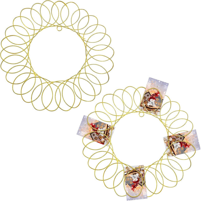 Ferraycle 2 Pcs Metal Christmas Card Holder Wall Display Christmas Card Wreath Spiral Photo Insert Card Display for Xmas Holiday Wall Hanging Decoration(13 Inch,Golden)