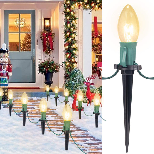 C9 Christmas Pathway String Lights, 25.7 Feet 20 Clear Lights and 20 Stakes Extendable Waterproof for Outdoor Walkway Lights Driveway Christmas Lights Use, UL Listed, Warm White