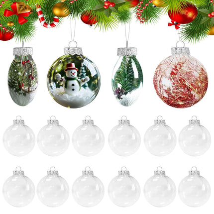Clear Christmas Balls, 12pcs DIY Christmas Baubles, Decorative Tree Decoration, Hanging Ball, 8 cm, Transparent Fillable Baubles for Christmas Tree, Party, Wedding, Birthday, Home, Box(Flat)