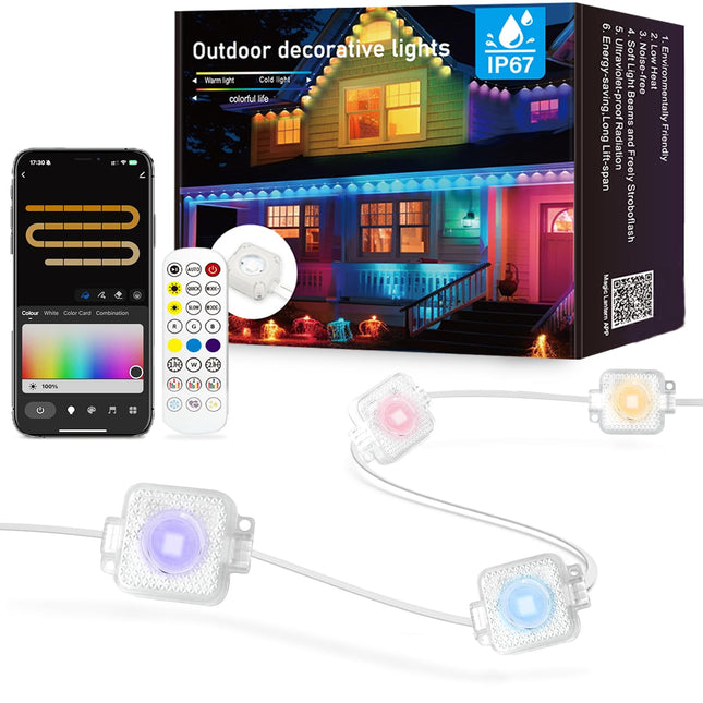 Permanent Outdoor Lights, 100FT LED Eaves Lights with 72 Smart RGB Outdoor Lights, with 75 DIY Scene Modes IP67 Waterproof, For Halloween Decorations, Christmas, Work with Alexa, Google Assistant