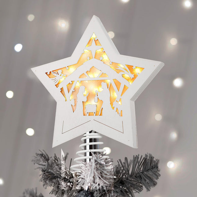 Christmas Tree Topper Led Lighted Treetop Nativity Christmas Tree Star White Pentagram Tree Top Xmas Star Treetop Decor for Christmas Tree Decoration Winter Wedding Party 8.7 x 10.8 Inch