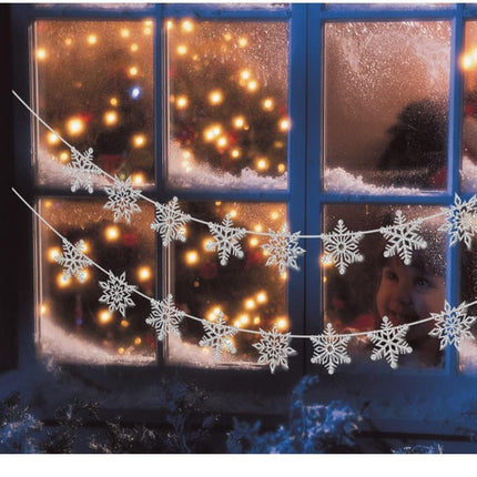 2 Pcs Silver Glitter Snowflake Banner，Snowflake Winter Party Decorations， Snowflake Garland Christmas Party Decorations (Silver)