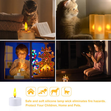 12PCS Rechargeable Candles Flameless Flickering LED Tea Lights Battery Operated with 3D Wicks and Base for Home, Restaurants,Wedding,Bar,Dinner,Christmas Decor(No Remote Control)
