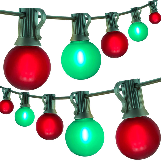 50Ft Outdoor Frosted Red and Green Christmas Lights,G40 Globe Patio Christmas Lights with 25 Red and Green Bulbs(2 Spare),Vintage Hanging Christmas for Tree Garden Porches Christmas Holiday