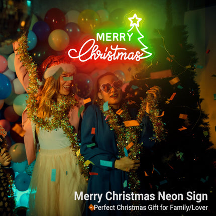 Christmas Neon Sign for Christmas Decor, Merry Christmas LED Sign with Timer Remote Control, Dimmable Merry Christmas Light Up Neon Light for Party Bedroom Business Shop Bar Pub Club Wall Decor Xmas