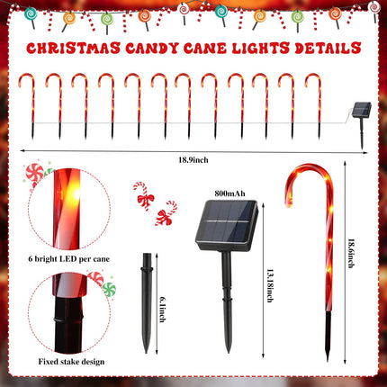 2 Set 24 Pcs Christmas Solar Candy Cane Lights 18.6" LED Pathway Markers Lights with Stake Festive Candy Cane Lights for Christmas Holidays Decor Lighting Driveway Walkway Home Yard Xmas Decorations