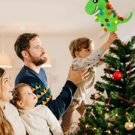 Dinosaur Christmas Tree Topper with Stand and Glitter Star Handmade T-rex Green Dinosaur Xmas Tree Ornament Winter Holidays Home Decorations Wreath Festive Kids Ideas Supplies