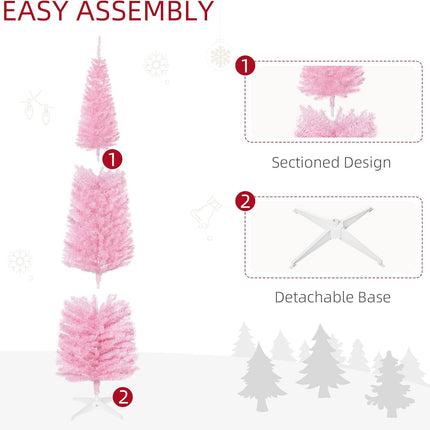 HOMCOM 7' Artificial Pencil Christmas Tree, Slim Xmas Tree with 499 Realistic Branch Tips and Plastic Stand, Pink