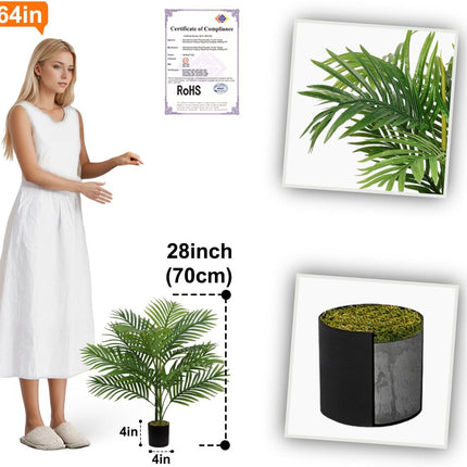 Aveyas 28 inch Fake Table Palm Tree, Faux Small Potted Plant Artificial Silk Tropical Areca Trees for Indoor Outdoor House Living Room Office Desk Tabletop Home Decor (28 in)