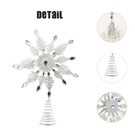 Christmas Tree Topper Glitter Snowflake Metal Hollow Christmas Tree Top for Christmas Tree Topper Decoration
