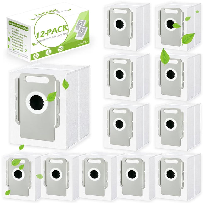 12 Pack Vacuum Bags For Irobot Roomba, Compatible With Irobot Roomba Bags I&S&J Series, For I3+, I4+, I6+, I7, I7+7550, J7, J7+, I8+, S9+, Automatic Dirt Disposal Bag