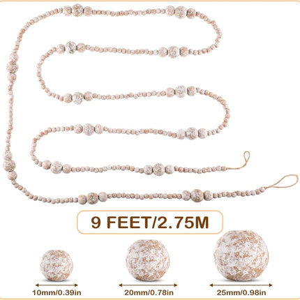 Ceenna 2 Pcs 18 ft Christmas Wood Bead Garland without Tassels 9ft Wooden Beads Garland Rustic Farmhouse Beads Boho Beaded Garland Decor Wooden Bead Garland Decor for Home Boho Decor (White Frost)
