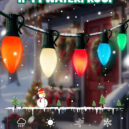 C7 LED Christmas Lights(25FT) 5 Multi-Color Outdoor&Indoor Lights for Holiday Party Wedding,25 Ceramic LED Bulb C7 Light(Plus 2 Extra Bulbs)-Green Wire