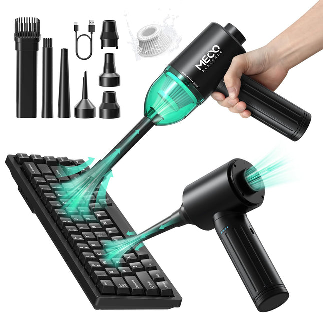 Meco Eleverde Mini Vacuum Cleaner & Compressed Air Duster, Wireless Handheld Vacuum With Brushless Motor 12000Pa High Power And Typec, For Car,Office And Home Cleaning