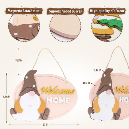DN DECONATION 37Pcs Interchangeable Gnome Welcome Home Sign for Front Door Porch Decor,Wood Christmas Hanging Wreath,12 Them Seasonal Xmas Holiday Decoration with 36 Magnet Pieces,House Warming