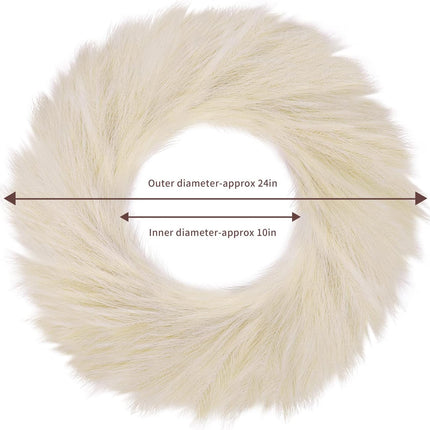 24'' Pampas Grass Wreath, Pampas Wreath, Boho Wreath, Artificial Pampas Wreath for All Seasons, Boho Wall Decor, Farmhouse Pampas Grass Garland (Beige, 1)