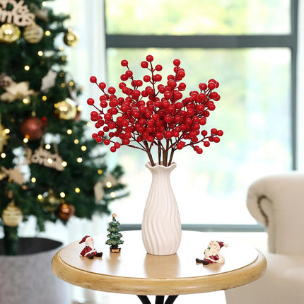 SHACOS 6pcs 14" Red Berry Stems Christmas Holly Berry Branches for Vases Xmas s Red Berry Picks for Christmas Tree Decoration Wreath DIY Crafts Ornaments Holiday Home Decor Red