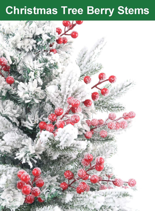 30 Pack Snow Frosted Red Berry Stems 8.9" Holly Frosted Berry Picks Snowy Artificial Red Berries for Christmas Tree Filler Picks and Sprays Holiday DIY Crafts Christmas Decor