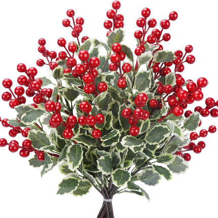 12 Pcs Christmas Artificial Holly Berry Stems 17.7'' Artificial Christmas Red Berries Picks Artificial Christmas Flowers for Christmas Tree Christmas Wreath Party Holiday Decoration