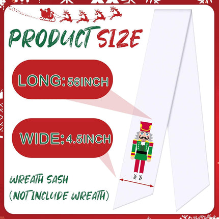 Wreath Sash for Front Door Wreath Satin Sash for Wreath Embroidery Monogram Wreath Sash Accessories Xmas Party Yard Doorway Indoor Outdoor Wall(Red, White,Nutcracker)