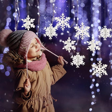 Winter Christmas Hanging Snowflake Decorations 12 Pcs Snowflakes Garland Hanging Snowflake for Christmas Winter Wonderland Holiday Year Party Home Decorations (White)