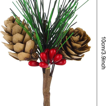 CHRORINE 15 Pcs Artificial Pine Cone Picks and Red Berry Mini Artificial Pine Tree for Christmas Party Flower Wreaths and Holiday Decorations