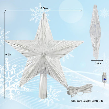 8.6" Christmas Tree Topper Star, RGB LED Lighted Star Tree Top w/Remote Control, 25 Light Modes, Speed, Timer, USB Plug in, Wire 16.4Ft Treetop for Xmas Holiday Party Decorations