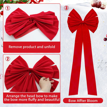 4 Pack Christmas Bows Decoration Large, 18”x35” Car Bow, Christmas Tree Bow Topper Red, Wreath Bow, Christmas Red Velvet Bows, for Xmas Home Front Door Patio Outdoor Decor