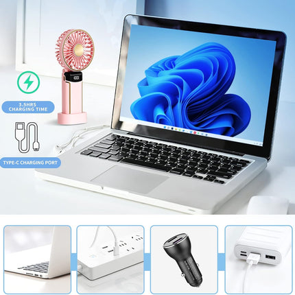 Poratble Handheld Fan Rechargeable Mini Hand Fan 3000Mah Battery Operated Usb Fan With 5 Speeds Led Display Small Personal Fold