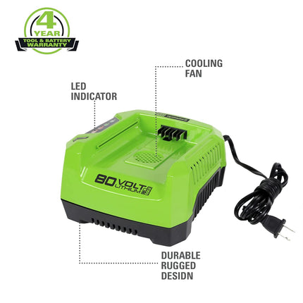 Greenworks Pro 80V (180 MPH / 610 CFM) Brushless Cordless Backpack Leaf Blower, Tool Only BPB80L00 & Greenworks PRO 80V Rapid Charger (Genuine Greenworks Charger)