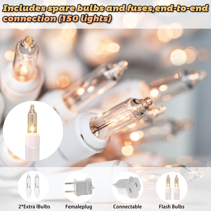 Christmas Icicle Lights 8.5 ft 150 Count String Lights Warm White Christmas Decorations Plug in Waterproof Christmas Lights for Outdoor, Xmas, Patio, Courtyard Decor (150 Count Warm White, Plastic)