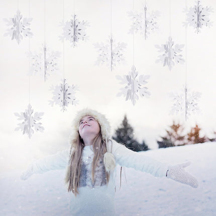 Snowflake Snow-White Christmas Party-Decorations Garland - 12Pcs 3D Winter Wonderland Frozen Hanging Streamers Banner,Baby Bridal Shower Birthday Wedding Classroom Decor Supplies Hugtmr