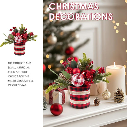 Small Christmas Tree Tabletop Christmas Tree Mini Artificial Christmas Tree Decorations with Red Berry Pine Cone Christmas Decorations for Table Fireplace Mantel
