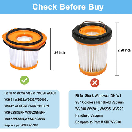 8 Pack Vacuum Filter For Shark Ws620 Ws632 Ws630 Filter,Combatible With Shark Wandvac System Ws633 Ws632Rgbrn Ws632Pkbrn Ws632Gnbrn Ws632Gdbrn Ws632Blbrn, To Part Xffwv360