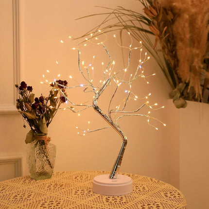 Yiliaw 20" Sparkly Tabletop Bonsai Tree Light 108 LED Warm White Fairy Light Spirit Tree, DIY Artificial Twinkling Tree Lamp for Bedroom Desktop Festivals Room Decor, USB or Battery Powered Lights