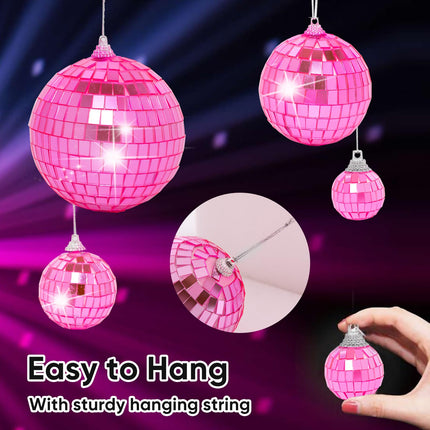 Pink Mini Disco Ball Decor: 60 Pack Hanging Mirror Ball Ornaments 1.2 Inch Disco Balls Decorations Bulk for Party Christmas Tree Cake Room Birthday