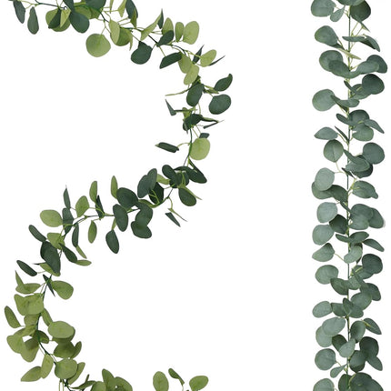 2 Pack Artificial Eucalyptus Garland Faux Silk Leaf Silver Dollar Eucalyptus Leaves Vines Handmade Garland Greenery Wedding Backdrop Indoor Outdoor Arch Wall Decoration