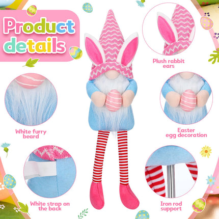 Easter Gnome Tree Topper 24 Inch Large Plush Gnomes Tree Ornaments Swedish Party Decoration Supplies with High Hat Legs Bunny Ear for Home Fireplace Table Holidays Presents(Fresh Style)