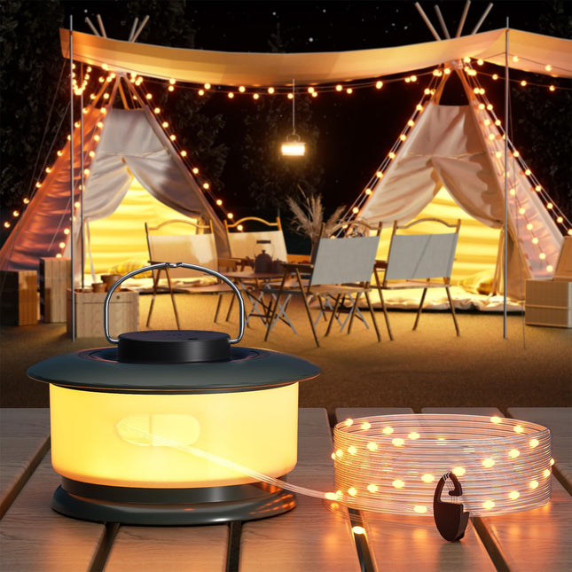 Hokone Camping String Lights,Rechargeable Camping Lights String with 4 Lighting Modes,Waterproof LED Hanging Camping Tent Light,USB String Lights Outdoor for Halloween,Christmas(1-Pack)
