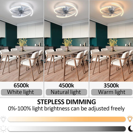 20 Ceiling Fans With Lights App Remote Control, Low Profile Modern Flush Mount Ceiling Fan, Stepless Dimmable 3 Colors And 6